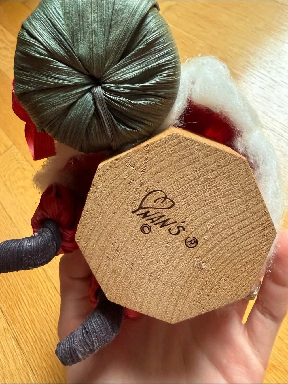 vintage nan’s cornhusk doll santa with child on lap